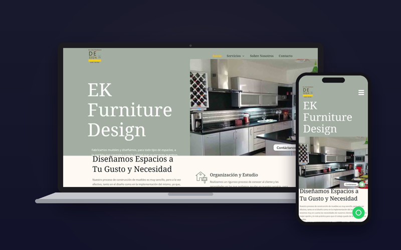 Sitio de Ek Furniture Design en laptop y celular