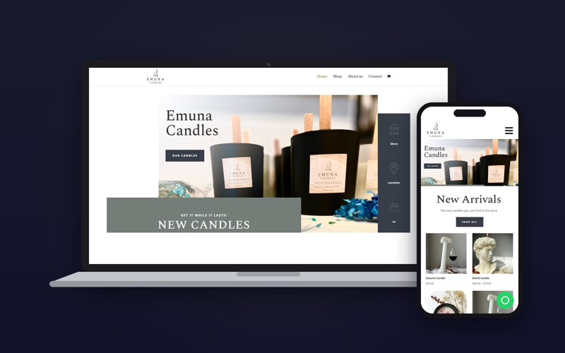 Tienda online de Emuna Candles en laptop y celular