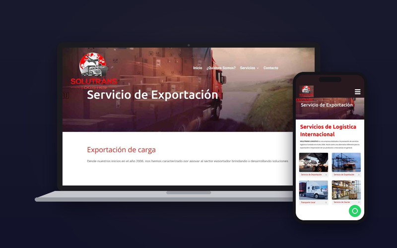 Sitio de Solutrans Logistics en laptop y celular